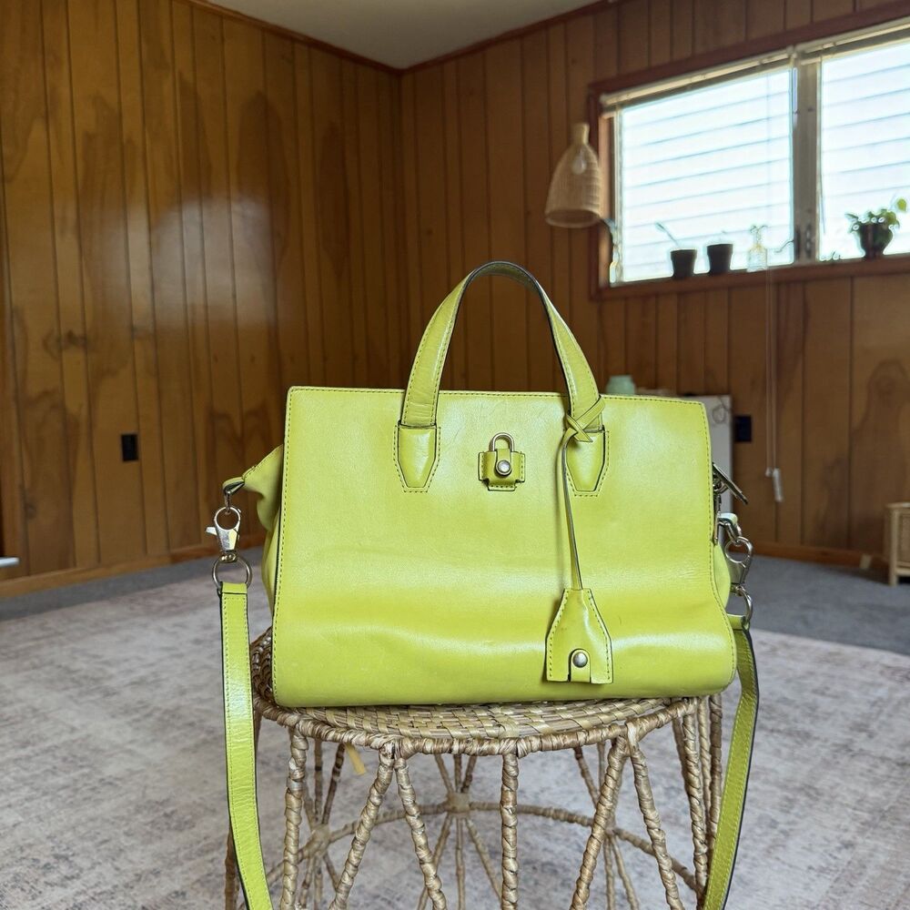 Alexander Wang Pelican Satchel with Calf Skin Acid Lime Green Key Lock Tote Bag